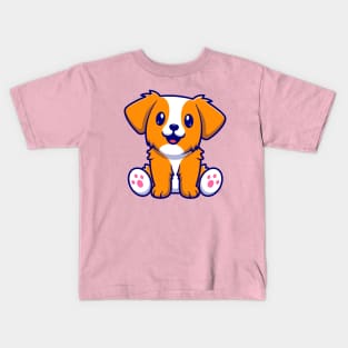 Cute Dog Sitting Cartoon Kids T-Shirt